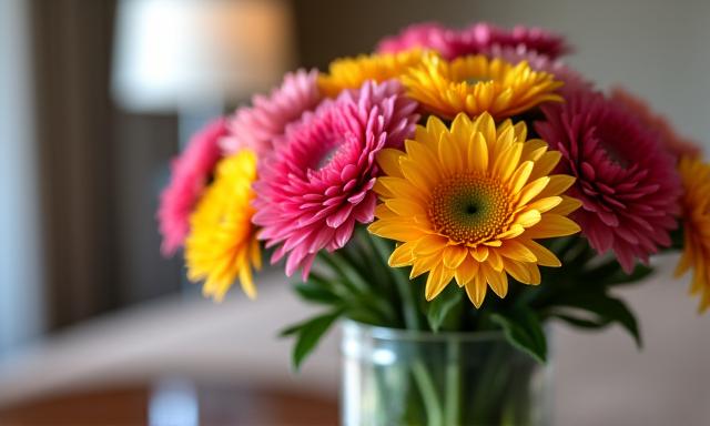 Dekoratives Detail in einer Hotelsuite: Vase mit Blumen