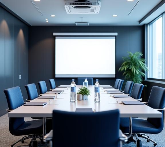 Moderner Konferenzraum mit technischer Ausstattung und Bestuhlung für eine Tagung